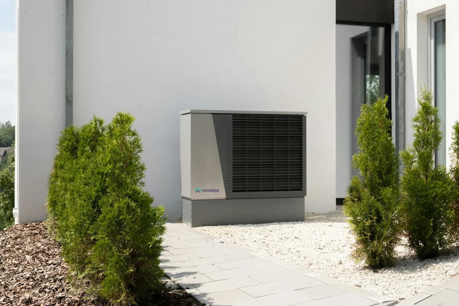 Heat-pump outdoor unit installed by the façade