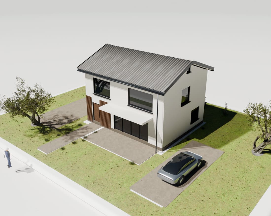 Video: a house with a fibre-cement (uralita) roof. A technician inspects it and issues the asbestos certificate, the grant is approved, a crew in protective suits removes the sheets onto a sealed pallet and a new roof goes on.